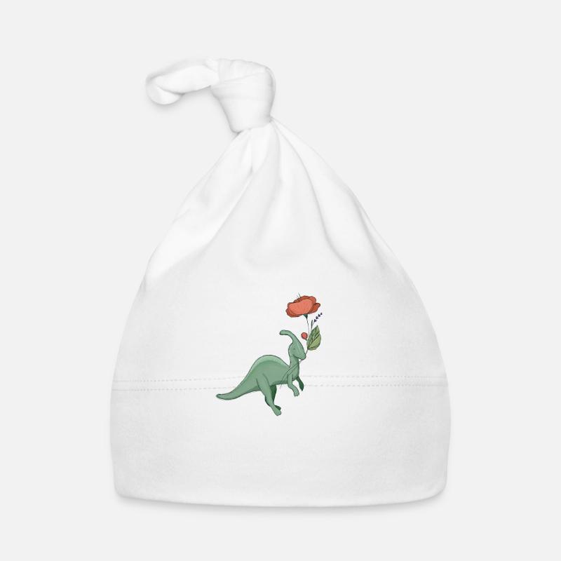 doux dinosaure avec fleur - Bonnet bio Bébé - blanc
