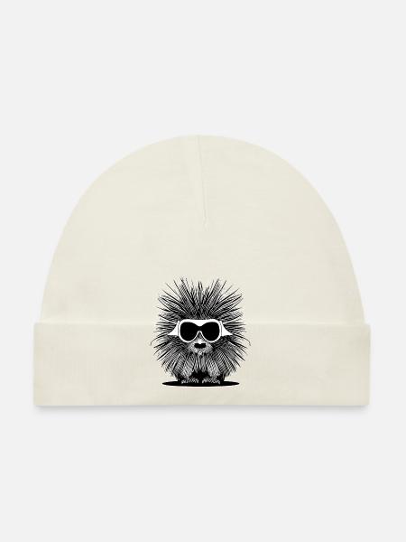 Stachelschwein Sonnenbrille süß Tiere Tier Natur 6 - Baby Bio-Mütze - Weiß - Vorne