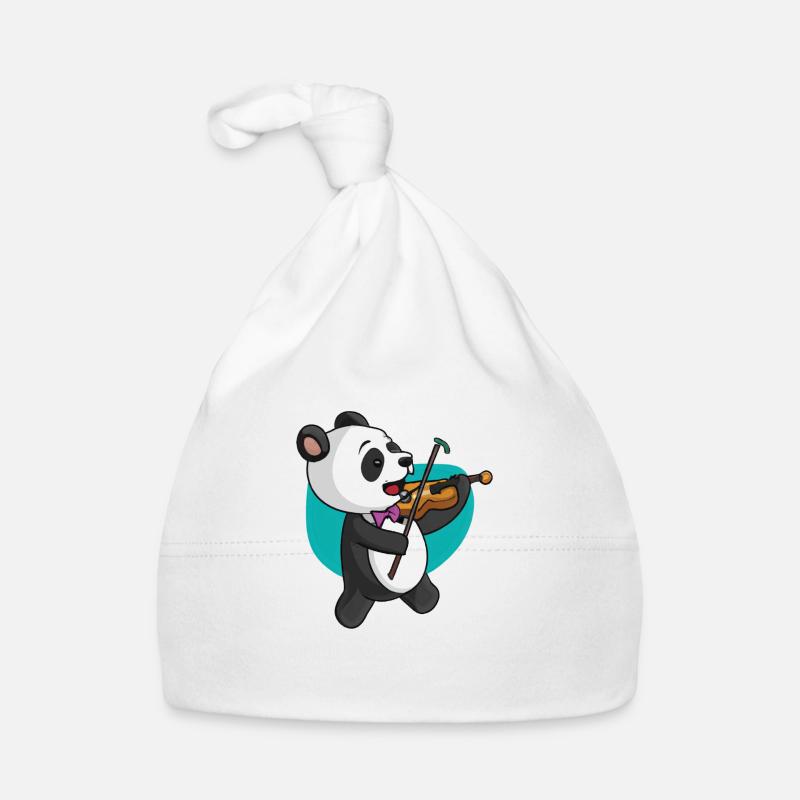 Panda joue du violon - Bonnet bio Bébé - blanc