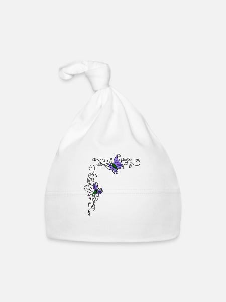 Schmetterlinge mit Blumenranken - Baby Bio-Mütze - Weiß - Vorne