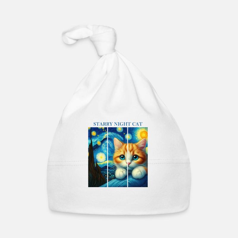 Starry Night Cat Organic Baby Cap