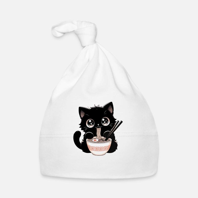 mignon chat kawaii mange ramen anime cadeau - Bonnet bio Bébé - blanc