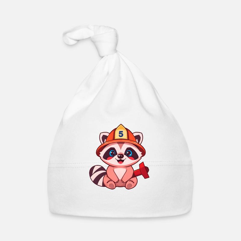 Smiling Raccoon Firefighter Ready for Action Organic Baby Cap