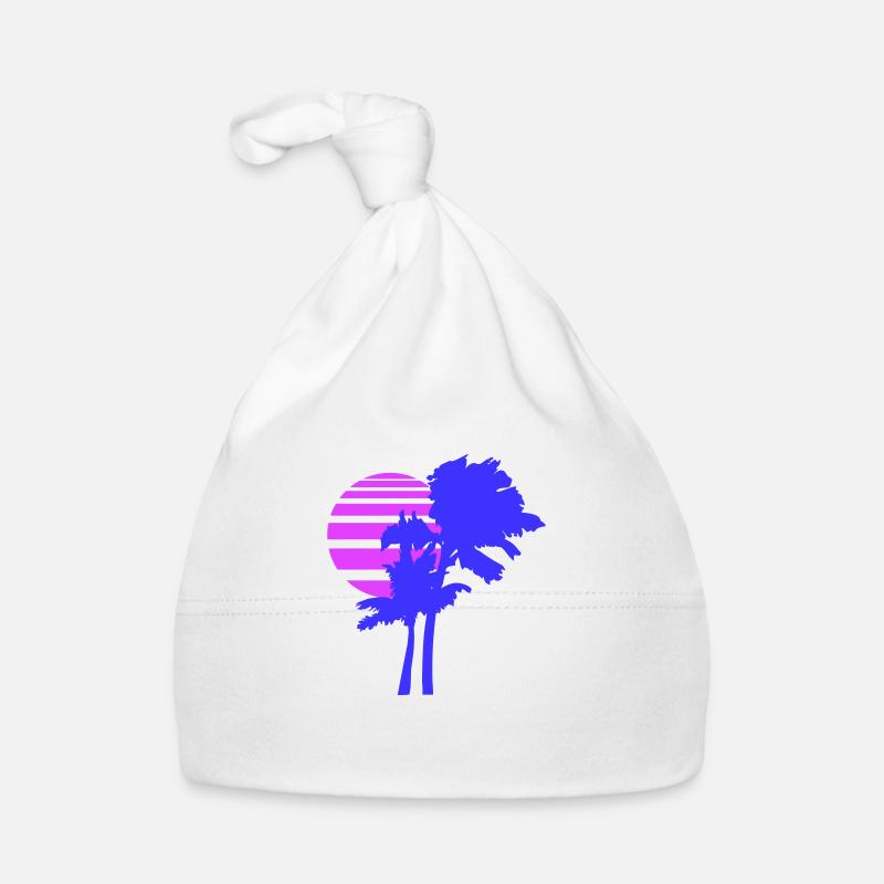 2 palmiers île arbre rayures soleil coucher de soleil Bonnet bio Bébé