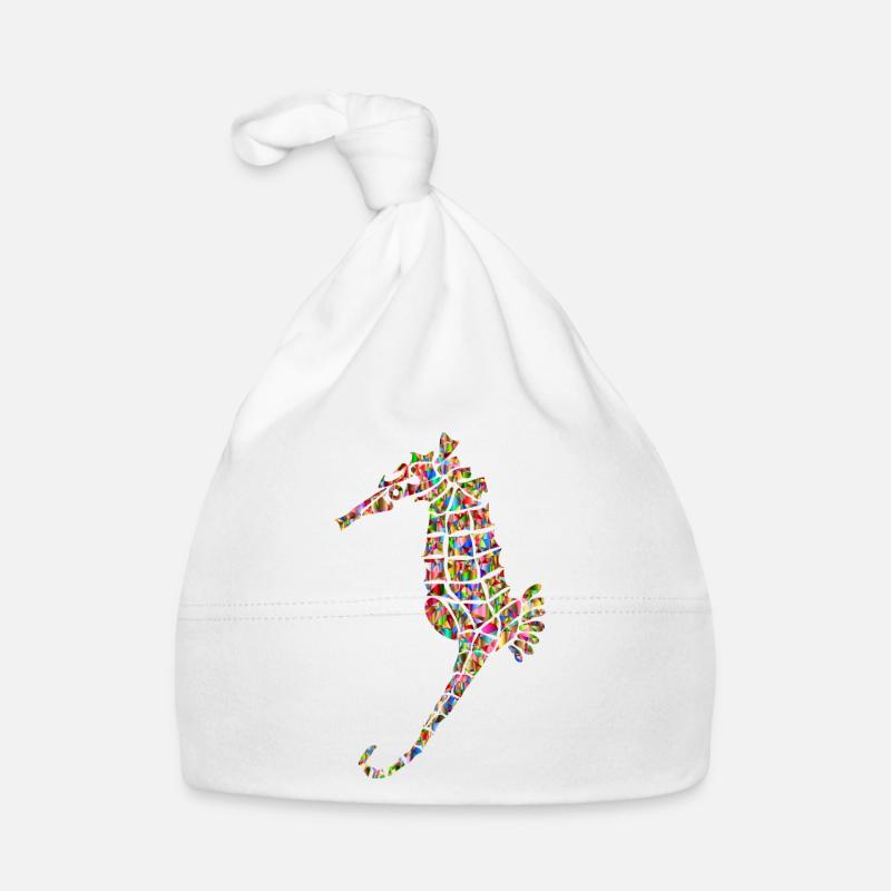 Regenbogenfarbenes Seepferd - Baby Bio-Mütze - Weiß