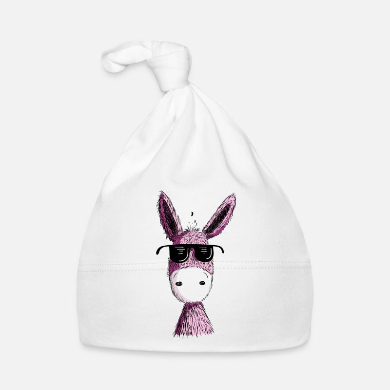 Âne rose cool avec des lunettes de soleil I Muli I Fun - Bonnet bio Bébé - blanc
