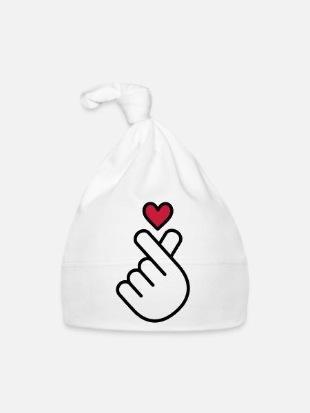K-Pop Herz, Korea K Pop Musik Symbol, Finger, Hand - Baby Bio-Mütze - Weiß - Vorne