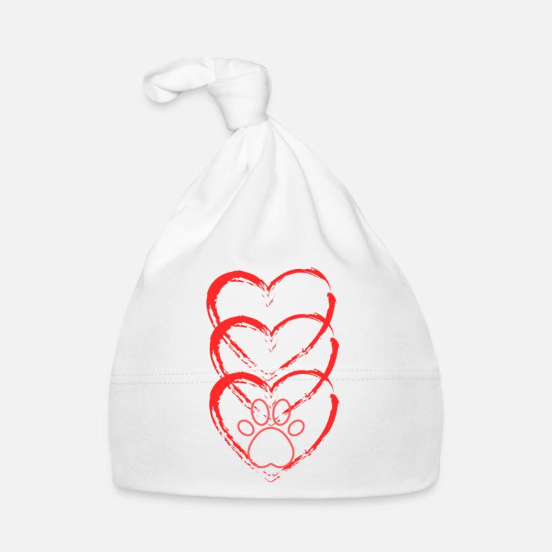 cœur rouge à patte - Bonnet bio Bébé - blanc