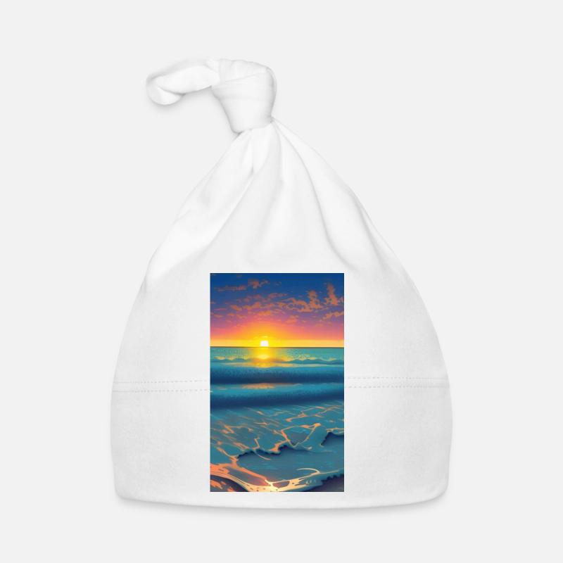 Comic drawing of a beach landscape at sunset Organic Baby Cap