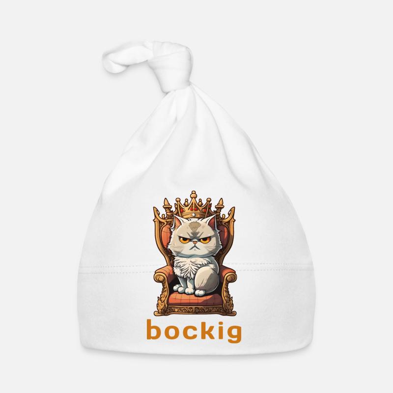 Bockig Katze Thron Krone Kater Grimmig Spruch Stur - Baby Bio-Mütze - Weiß