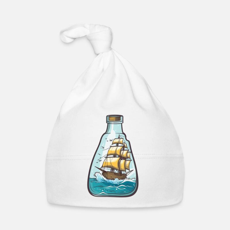 Schiff, Meer und Möwen in einer Flasche Baby Bio-Mütze