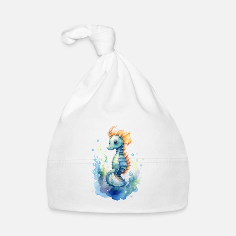 mignon hippocampe, bleu, vert, aquarelles Bonnet bio Bébé