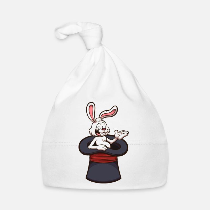 Lapin blanc au chapeau de magicien - Bonnet bio Bébé - blanc