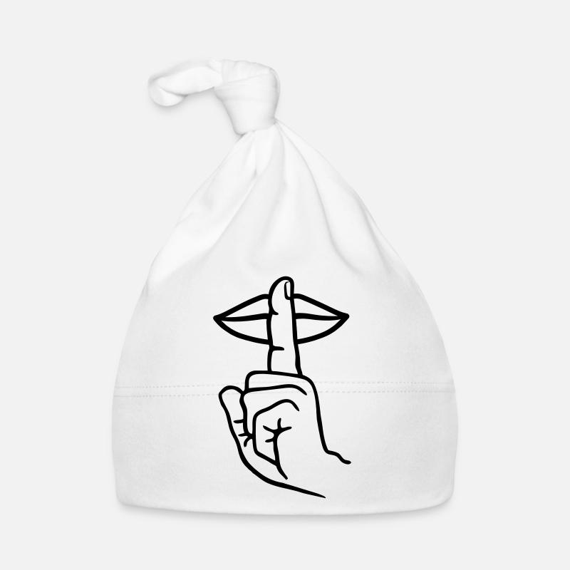 Main avec doigt silence geste de la main Bonnet bio Bébé