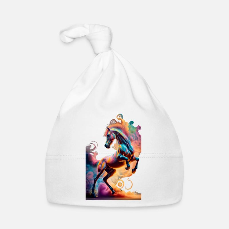 cheval coloré - Bonnet bio Bébé - blanc