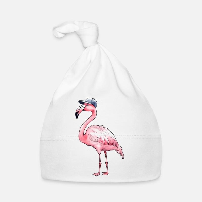 Flamant rose avec casquette de Baseball - Bonnet bio Bébé - blanc
