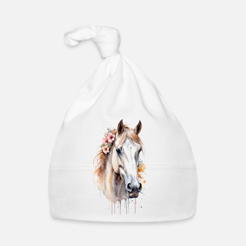 Cheval couronné de fleurs à l’aquarelle Bonnet bio Bébé