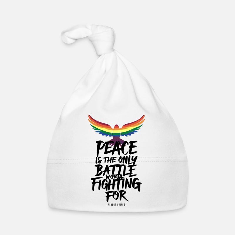 Feuriger Regenbogen-Zungenflug mit Friedensbotschaft Baby Bio-Mütze