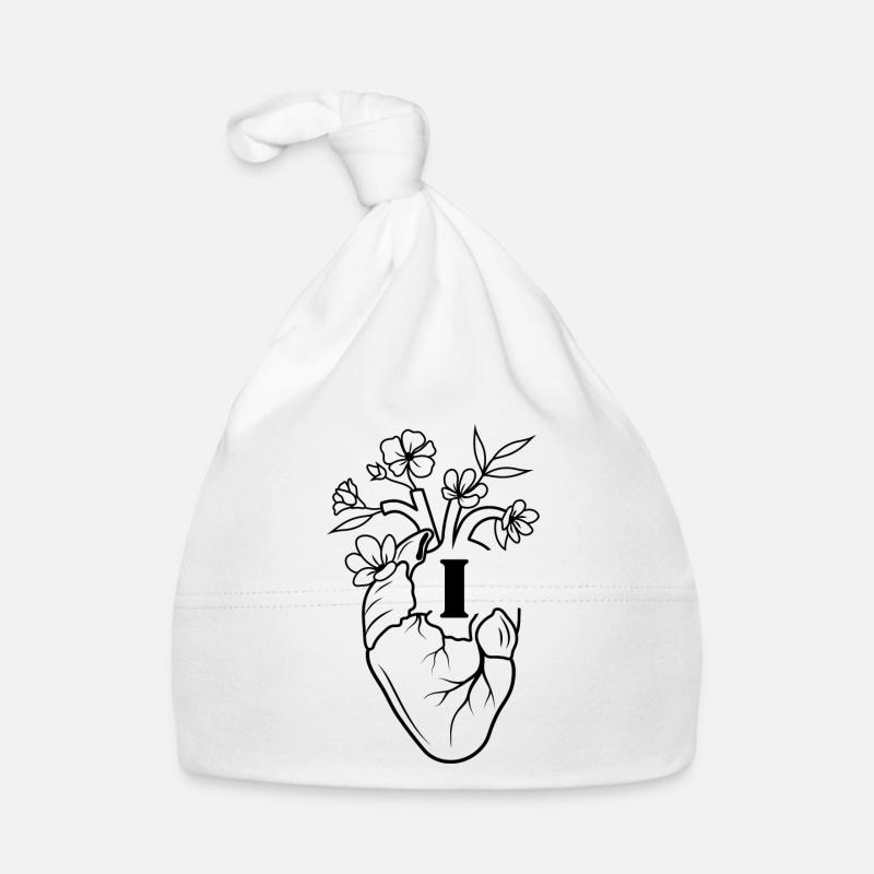 Buchstabe i Herz schwarze florale Anatomie Baby Bio-Mütze