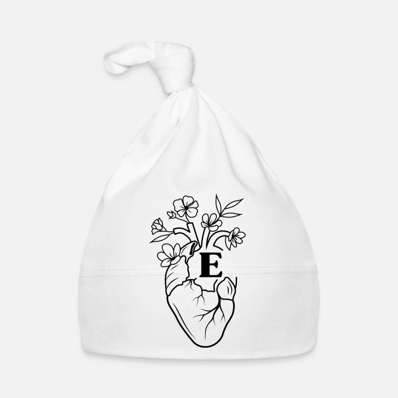 Buchstabe e Herz schwarze florale Anatomie Baby Bio-Mütze