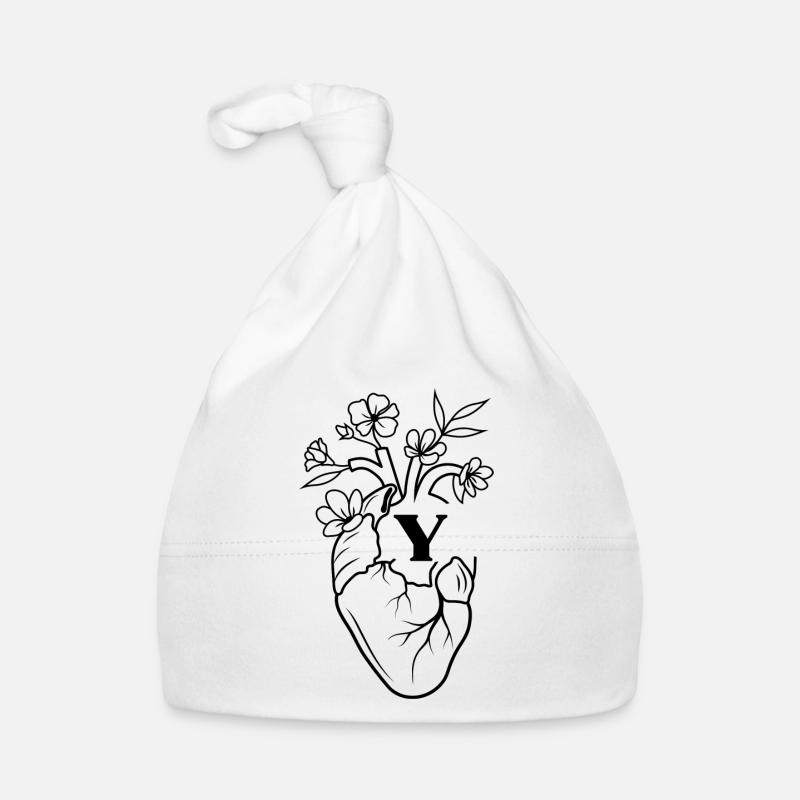 Buchstabe y Herz schwarze florale Anatomie Baby Bio-Mütze