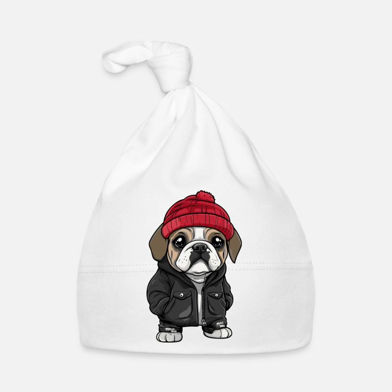Bulldog chien bande dessinée cool - Bonnet bio Bébé - blanc