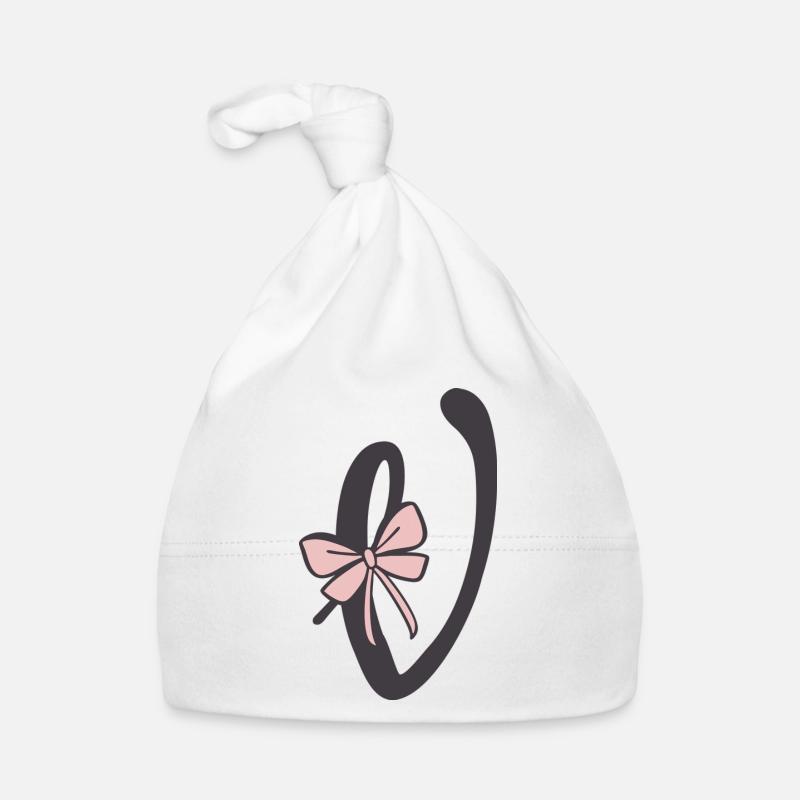 Initial letter V ribbon Organic Baby Cap
