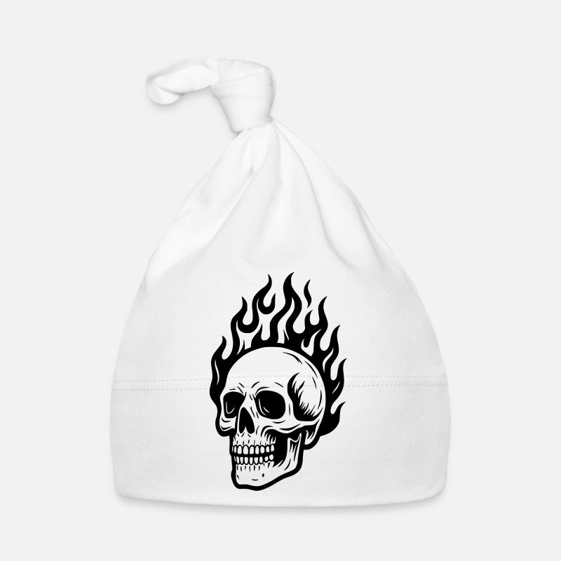 Skull ... on fire! - Organic Baby Cap - white