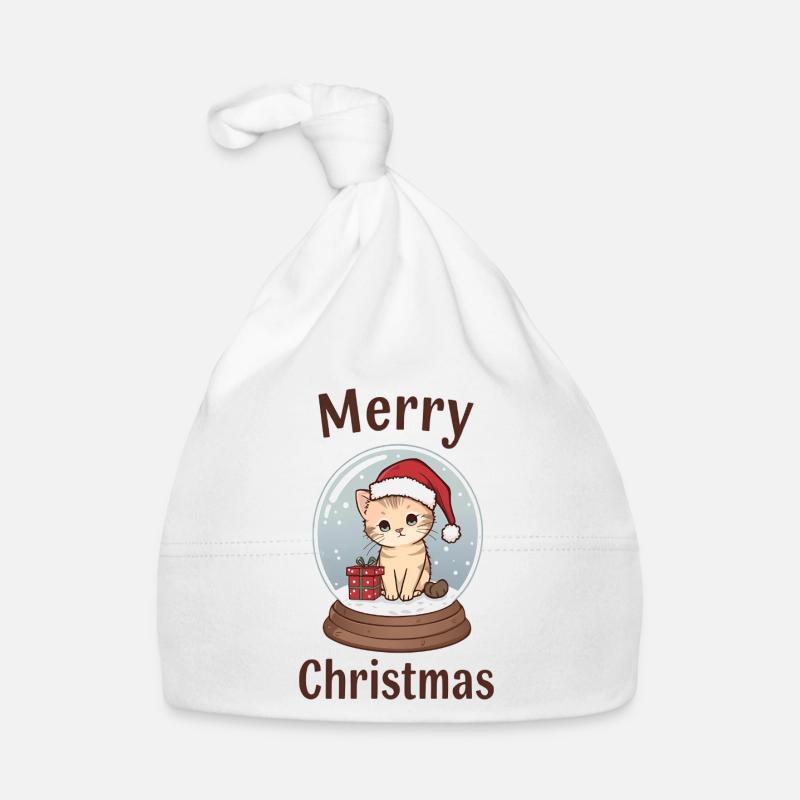Niedliche Katze Schneekugel – Merry Christmas Baby Bio-Mütze