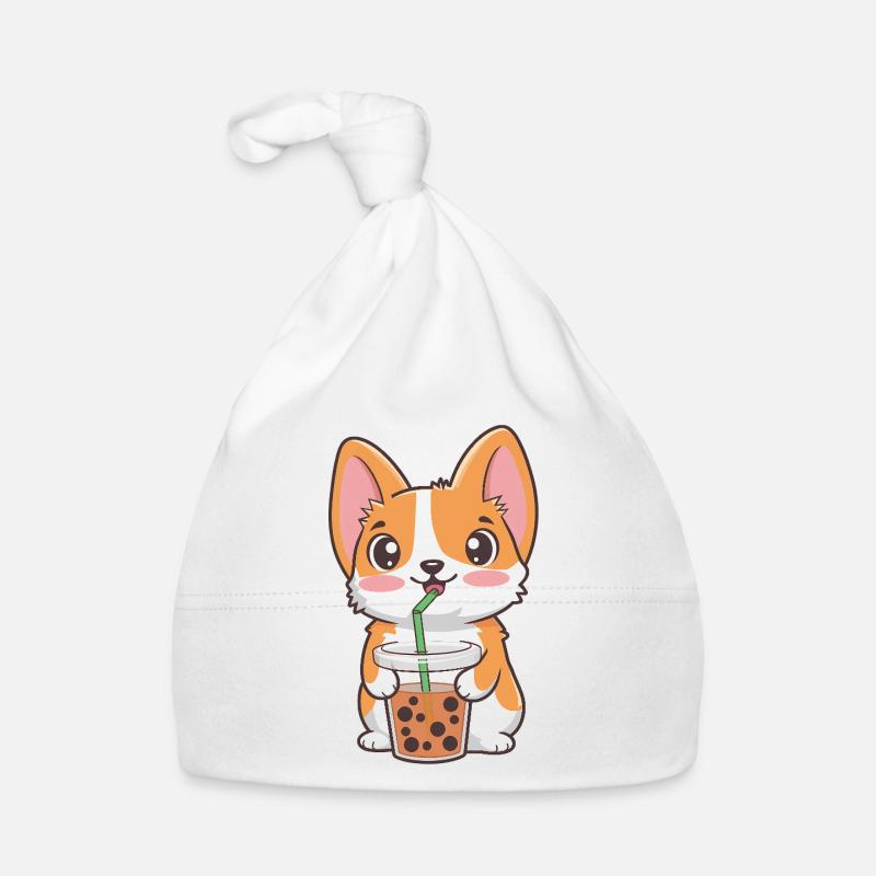 Süßer Corgi mit Bubble Tea Baby Bio-Mütze