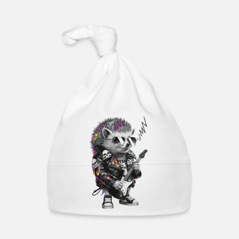 Punky hedgehog with electric guitar Organic Baby Cap