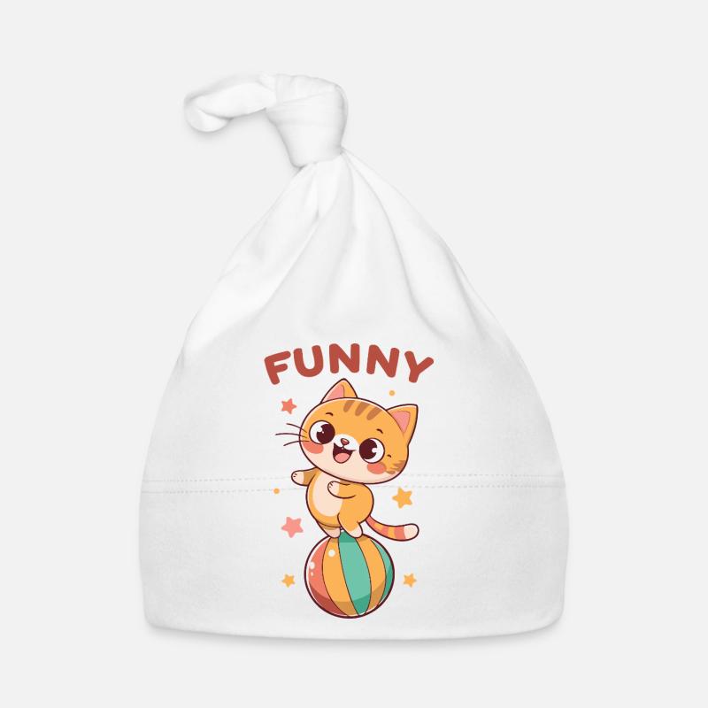 Chat espiègle sur balle arc-en-ciel Bonnet bio Bébé