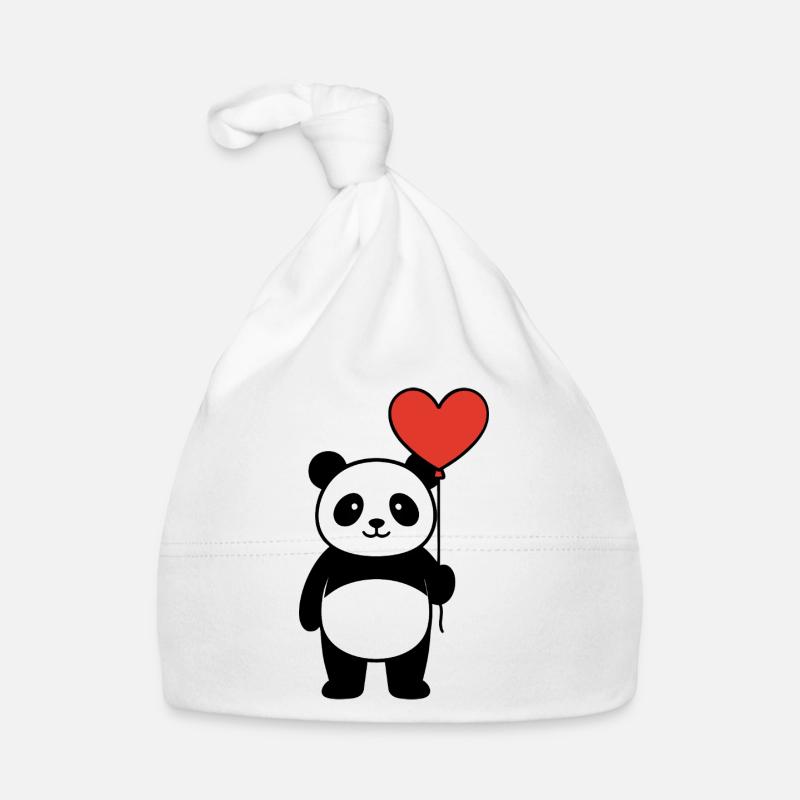 Panda avec ballon en cœur - Doux amour & Saint-Valentin - Bonnet bio Bébé - blanc