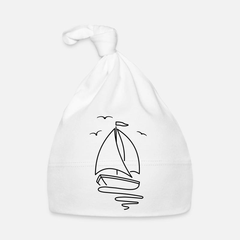 Segelboot mit zwei Segeln und einer Flagge oben. Baby Bio-Mütze