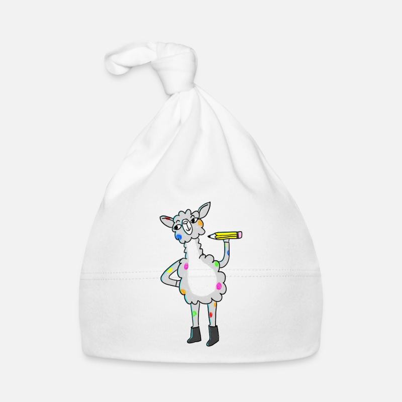 Lama avec des points colorés et un crayon Bonnet bio Bébé