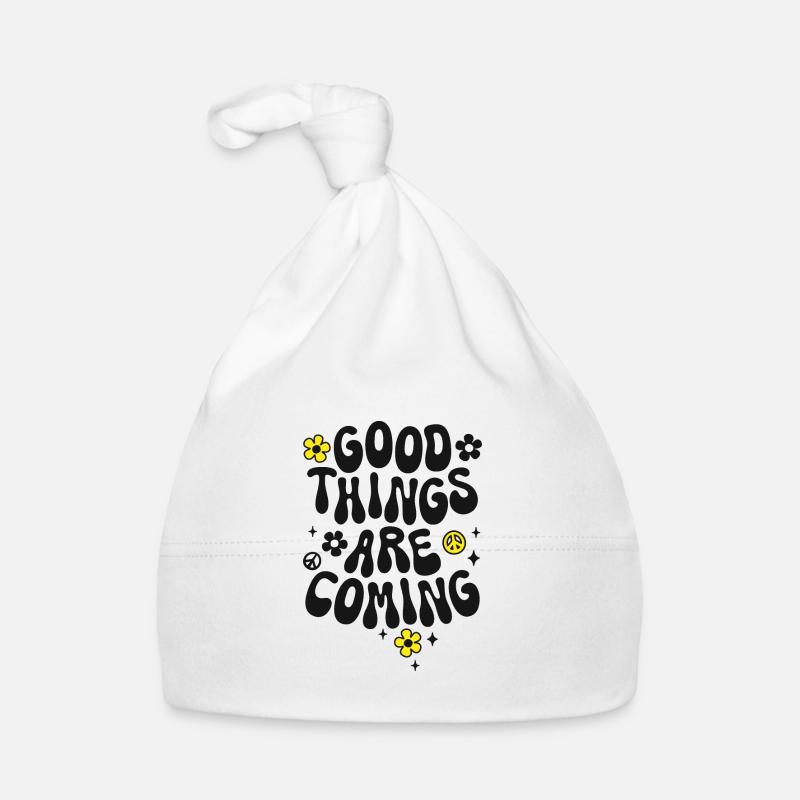 Good things are coming saying Trendy Retro Peace Organic Baby Cap