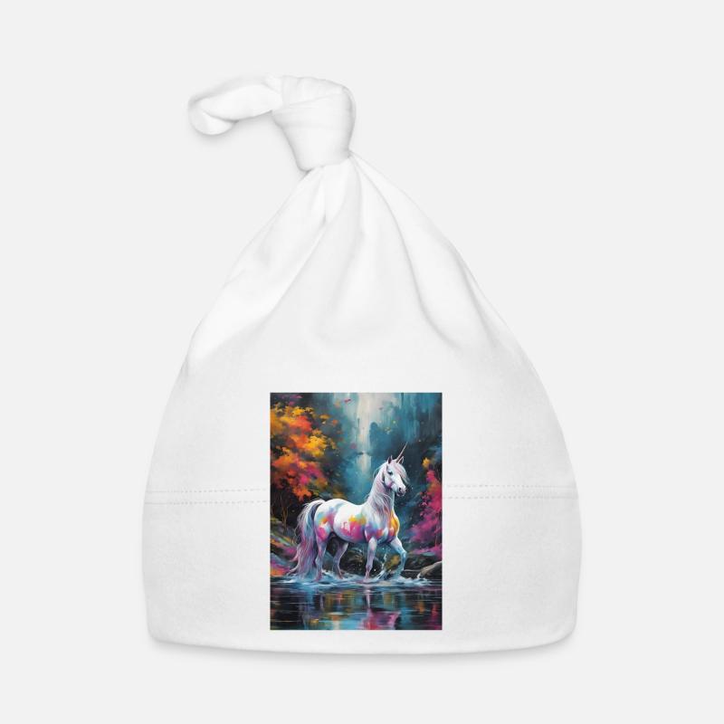 Ein Einhorn mit Farbtupfern Baby Bio-Mütze