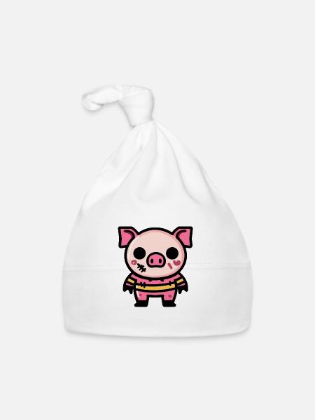 Cochon Halloween Bande dessinée Zombie - Bonnet bio Bébé - blanc - Devant
