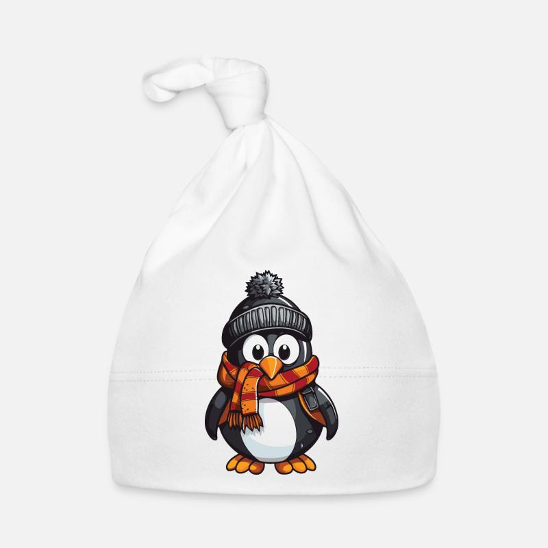 Pinguin Winter Comic - Baby Bio-Mütze - Weiß