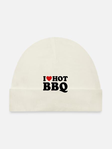 I Love Hot BBQ Spruch Grillen - Baby Bio-Mütze - Weiß - Vorne