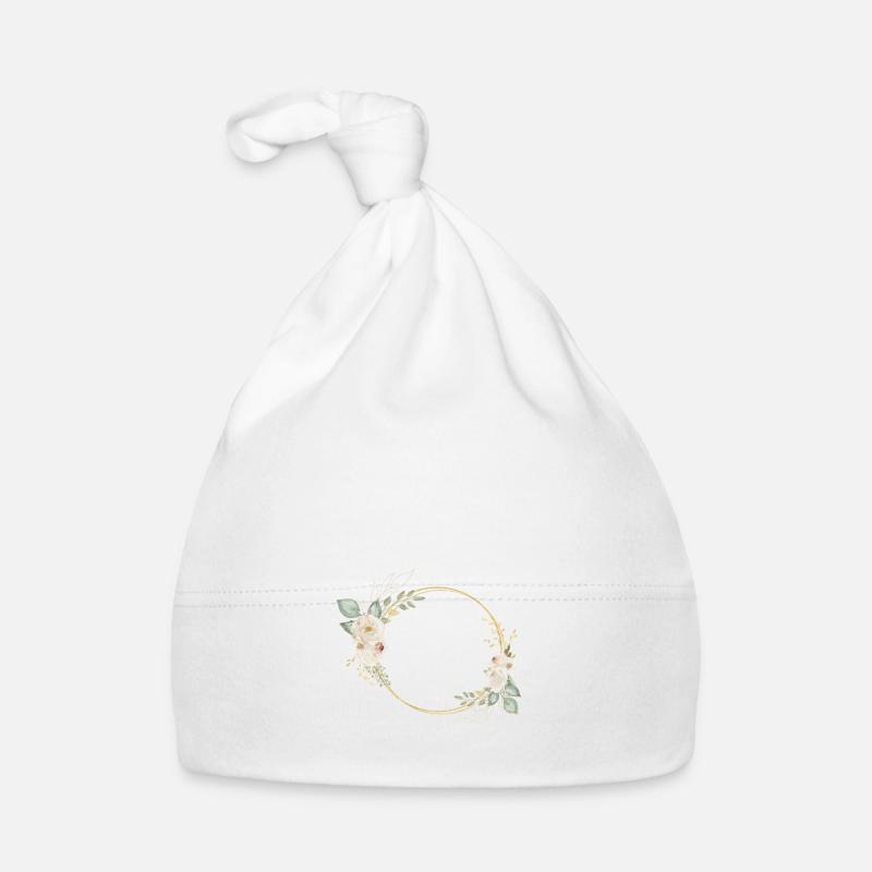 Couronne florale moderne et élégante - Bonnet bio Bébé - blanc