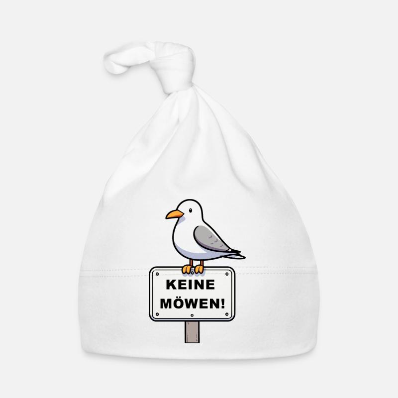 Freche Möwe auf Möwen Verbotsschild Schild Zeichen - Baby Bio-Mütze - Weiß