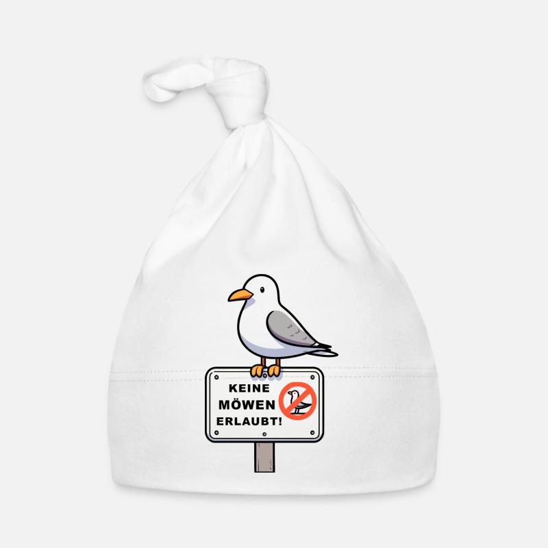 Freche Möwe auf Möwen Verbotsschild Schild Zeichen Baby Bio-Mütze