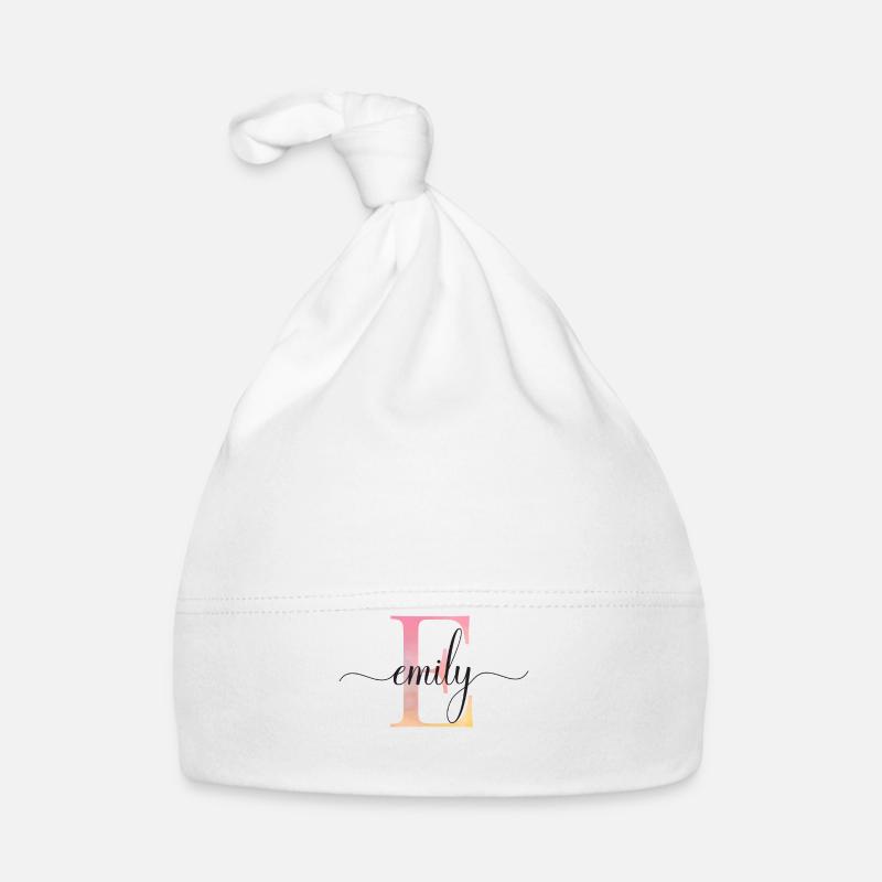 E| Monogramme | Nom | Émilie |Aquarelle Bonnet bio Bébé