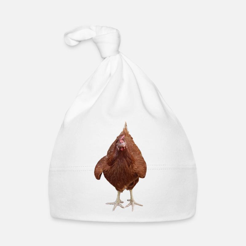 Poule rousse tête rigolote absurdité - Bonnet bio Bébé - blanc