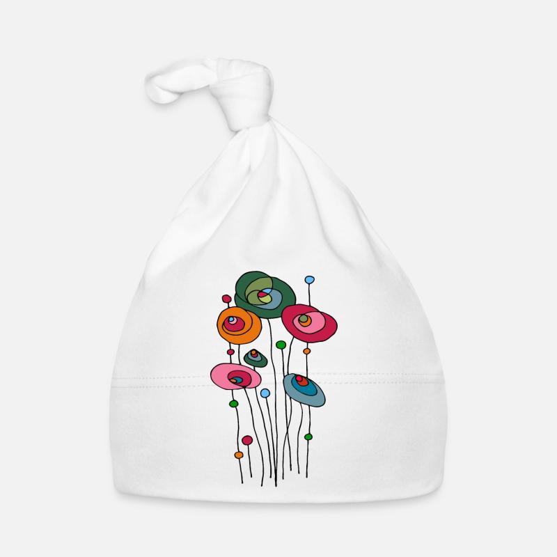 Fleurs colorées - Bonnet bio Bébé - blanc