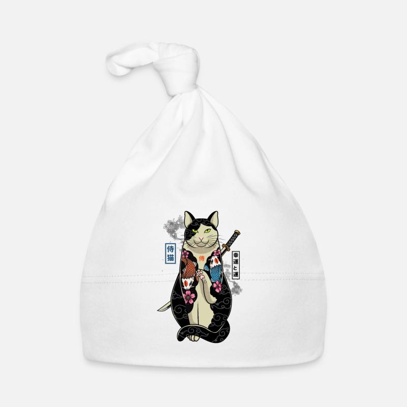 samurai cat - neko maneki Organic Baby Cap