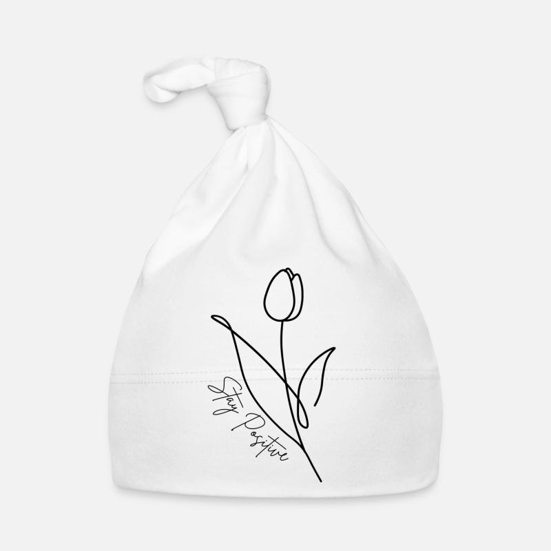 Restez positif Flower - Bonnet bio Bébé - blanc