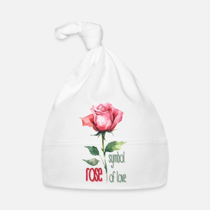 Rose : Symbole de l’amour - Bonnet bio Bébé - blanc