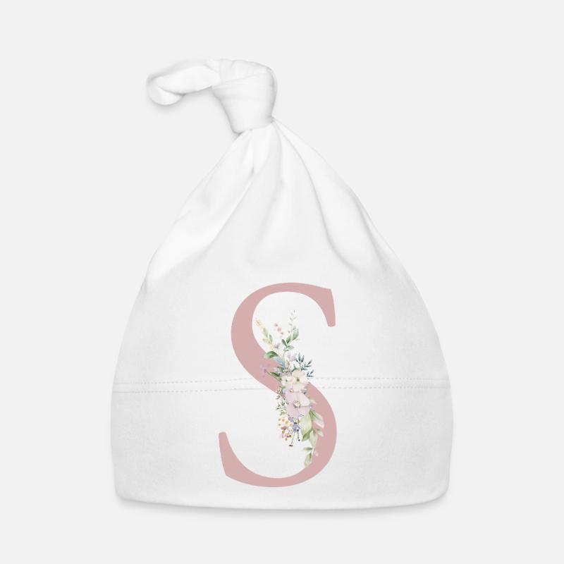 S Monogram, Floral, Personalizable Organic Baby Cap
